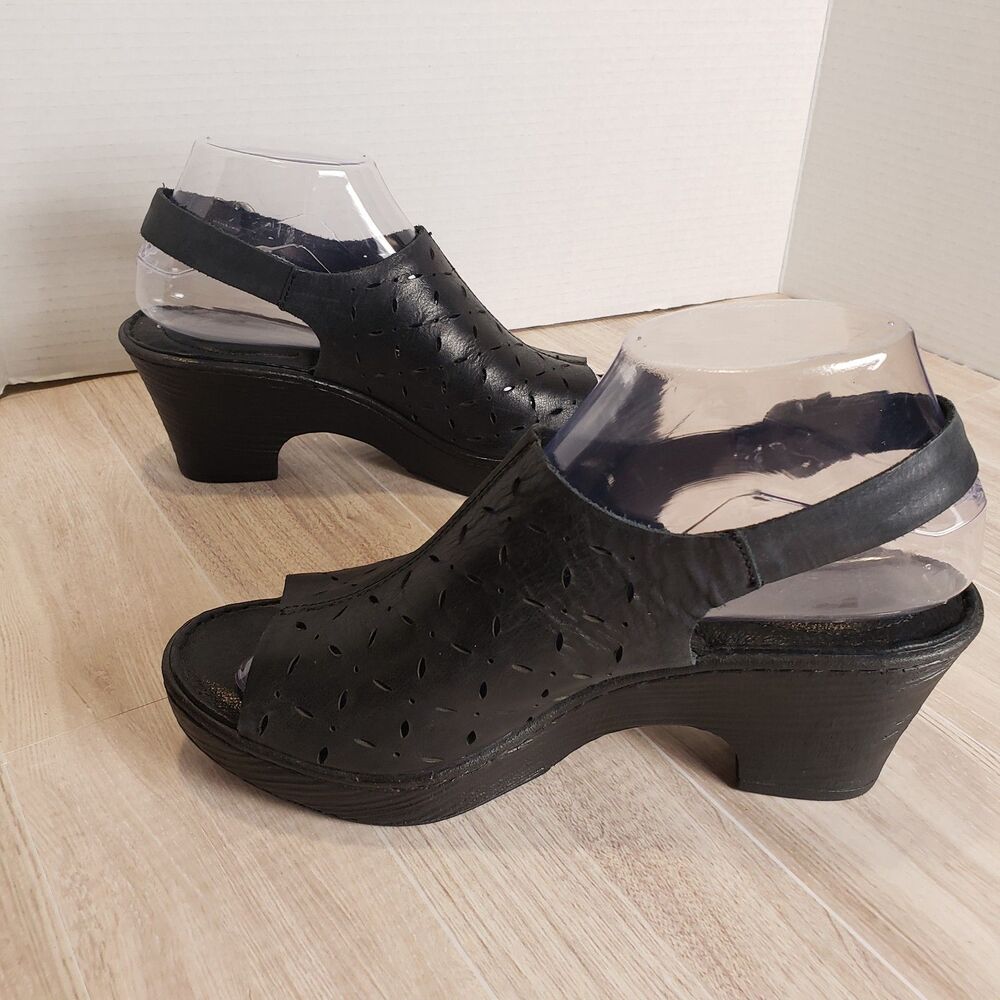 Born Black Leather Slingback Sandals Peep Toe Chunky Heel Women’s Size 7.5 - Picture 5 of 9